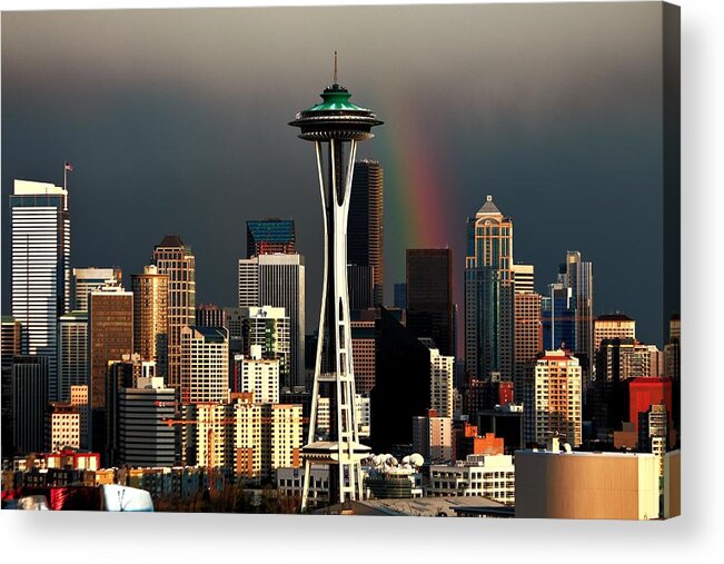 Seattle Acrylic Print featuring the photograph End of the Rainbow by Benjamin Yeager