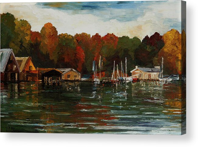 Segelverein Acrylic Print featuring the painting End Of The Sailing Season - Marina Malchow by Barbara Pommerenke