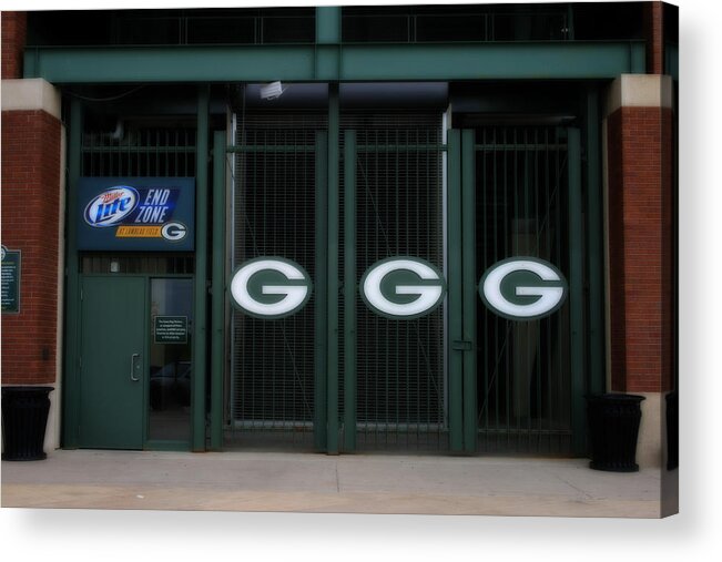 End Zone Acrylic Print featuring the photograph End Zone Gates At Lambeau Field by Kay Novy