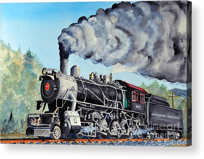 Steam Acrylic Print featuring the painting Engine 475 by John W Walker