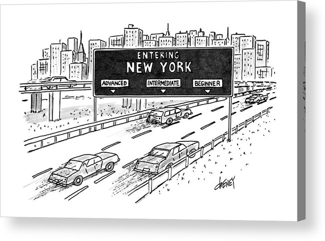 Auto Acrylic Print featuring the drawing Entering New York: Beginner by Tom Cheney