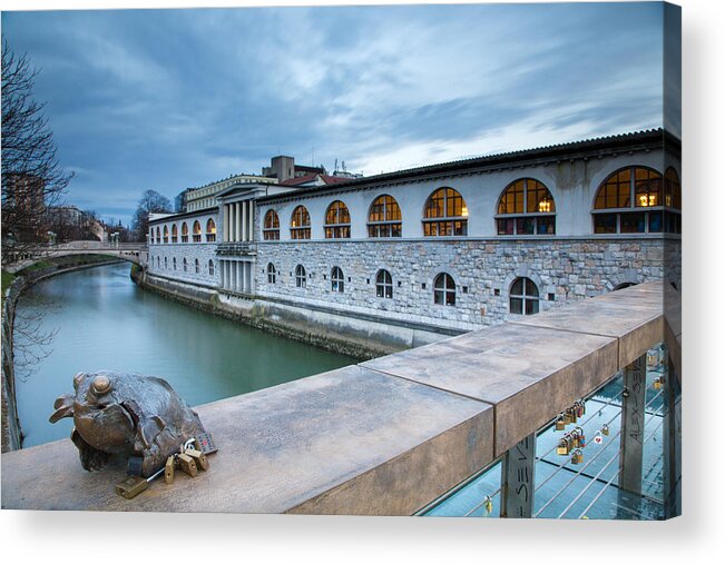 Ljubljanica Acrylic Print featuring the photograph Evening in Ljubljana by Ian Middleton