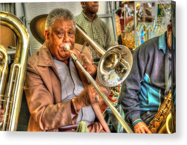 Mobile Acrylic Print featuring the digital art Excelsior Band Horn Player by Michael Thomas