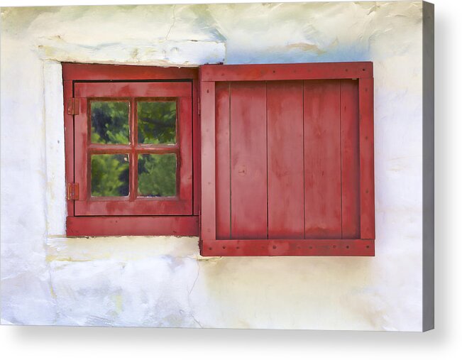 Architecture Acrylic Print featuring the photograph Faded Red Painted Wood Window by David Letts