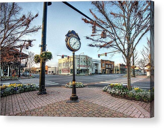 Alabama Acrylic Print featuring the photograph Fairhope Clock and 4 Corners by Michael Thomas