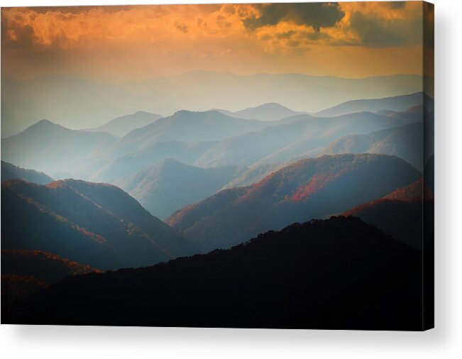 Ridgelines Acrylic Print featuring the photograph Fall Foliage Ridgelines Great Smoky Mountains Painted by Rich Franco