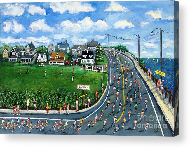 Landscape Acrylic Print featuring the painting Falmouth Road Race Running Falmouth by Rita Brown