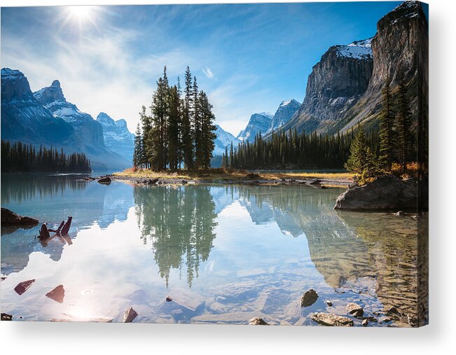 Scenics Acrylic Print featuring the photograph Famous Spirit Island, Jasper National Park, Canada by Matteo Colombo