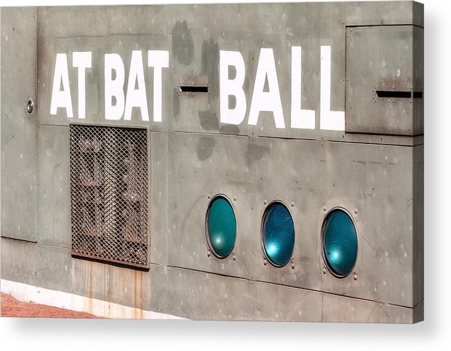 Green Monster Acrylic Print featuring the photograph Fenway Park At Bat - Ball Scoreboard by Susan Candelario