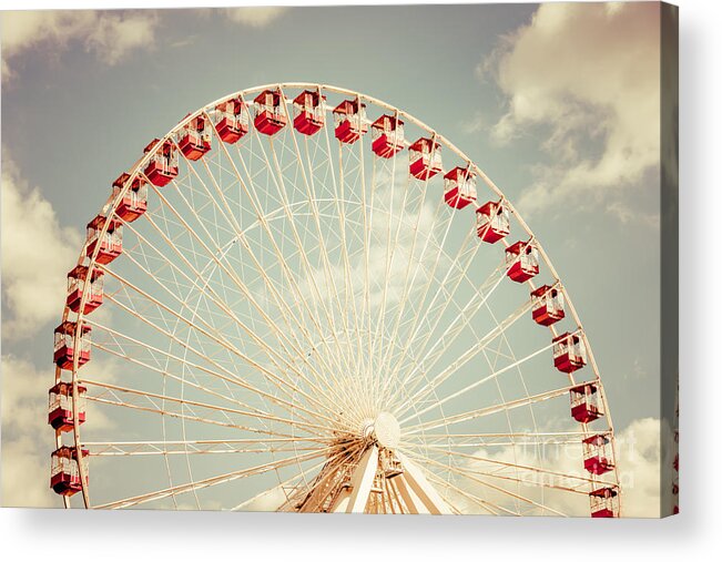 #faatoppicks Acrylic Print featuring the photograph Ferris Wheel Chicago Navy Pier Vintage Photo by Paul Velgos