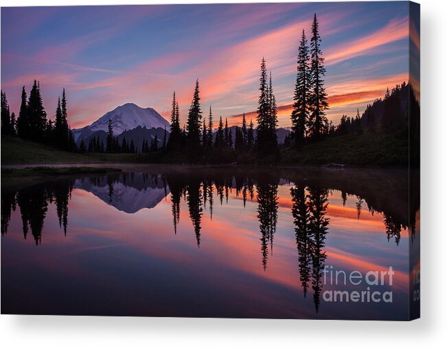 Mount Rainier Acrylic Print featuring the photograph Fiery Rainier Sunset by Mike Reid