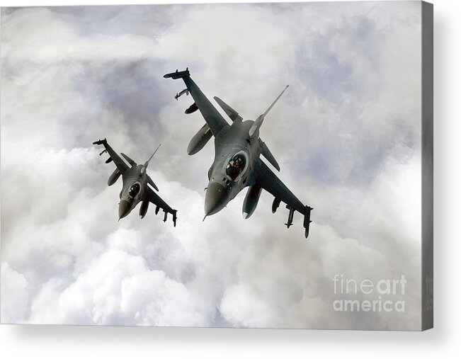 F16 Fighting Falcon Acrylic Print featuring the digital art Fighting Falcons by Airpower Art