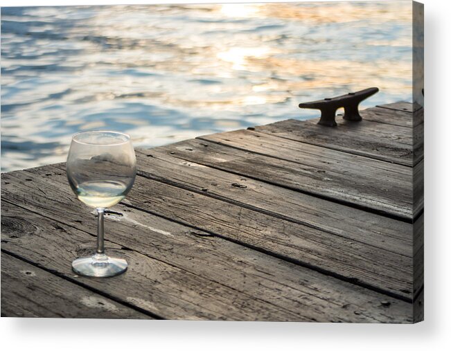Glass Acrylic Print featuring the photograph Finger lakes wine tasting - Wine Glass on the Dock by Photographic Arts And Design Studio