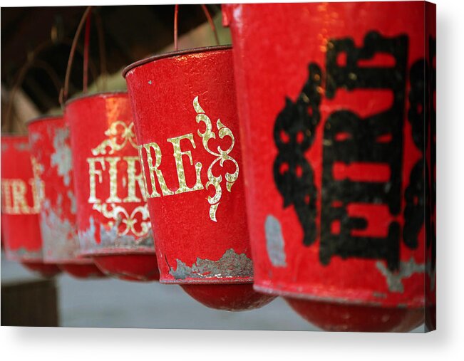 Fire Acrylic Print featuring the photograph Fire Buckets at Calico by Michael Hope