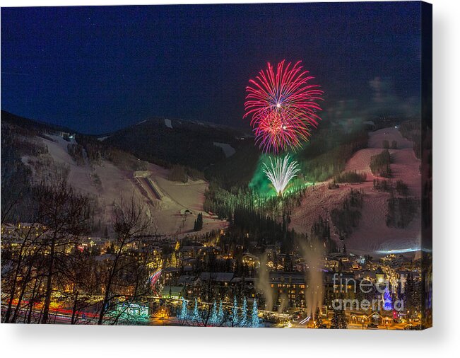 Fireworks Acrylic Print featuring the photograph Fire over Vail by Franz Zarda