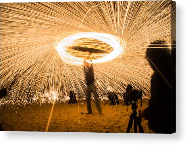 Night Acrylic Print featuring the photograph Fire Spinner by Weir Here And There