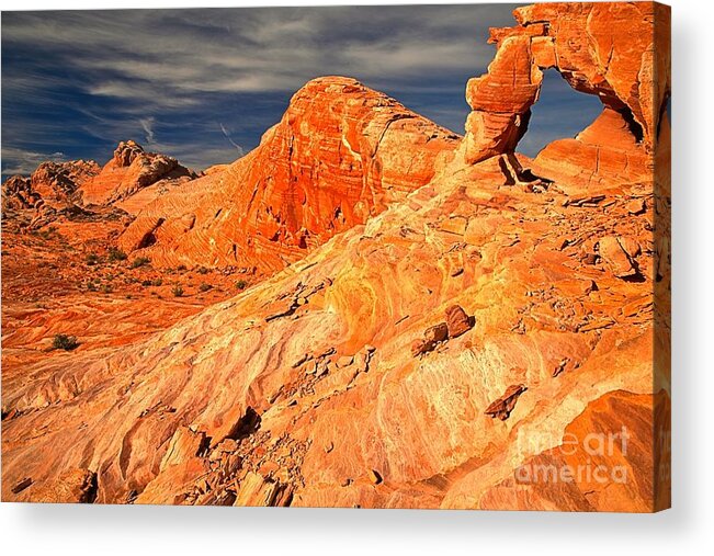 Valley Of Fire State Park Acrylic Print featuring the photograph Fire Top Arch by Adam Jewell