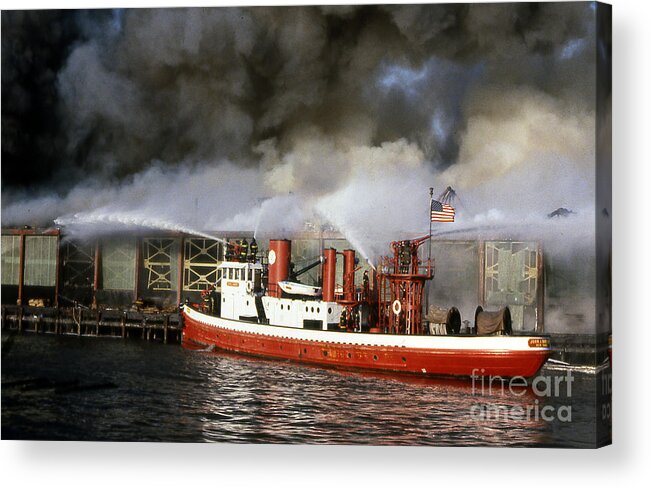 Fdny Acrylic Print featuring the photograph Fireboat Harvey in Action by Steven Spak