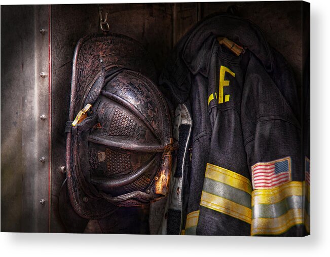 Fireman Acrylic Print featuring the photograph Fireman - Worn and used by Mike Savad