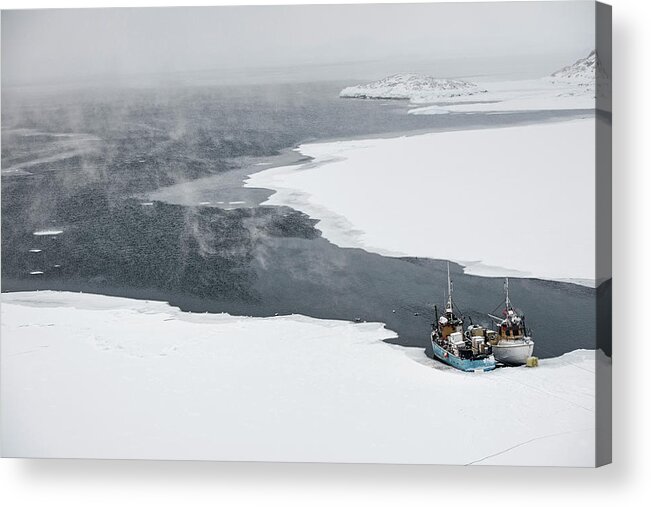 Ilulissat Icefjord Acrylic Print featuring the photograph Fisherboats by Andre Schoenherr