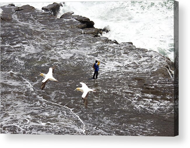 Fisherman Acrylic Print featuring the photograph Fishing at Maukatia in New Zealand by Venetia Featherstone-Witty