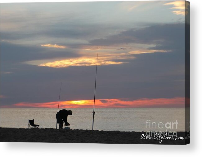 Ocean City Maryland Acrylic Print featuring the photograph Fishing at Sunrise by Robert Banach