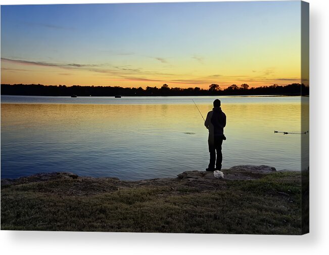 Fishing Acrylic Print featuring the photograph Fishing At Sunset by Steven Michael