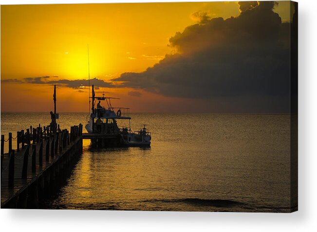 Sunset Acrylic Print featuring the photograph Fishing Boat at Sunset by Phil Abrams