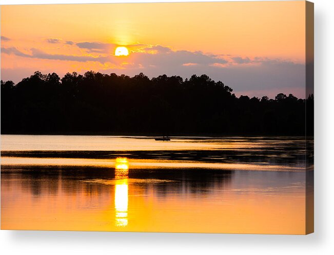 Sunset Acrylic Print featuring the photograph Fishing On Golden Waters by Parker Cunningham