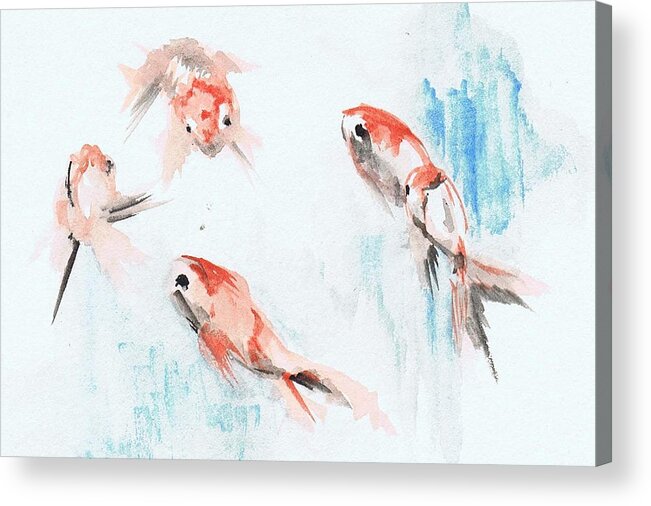 Goldfish Acrylic Print featuring the painting Five Goldfish by Lauren Heller