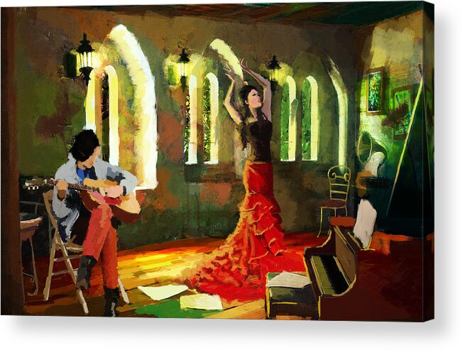 Jazz Acrylic Print featuring the painting Flamenco Dancer 017 by Catf