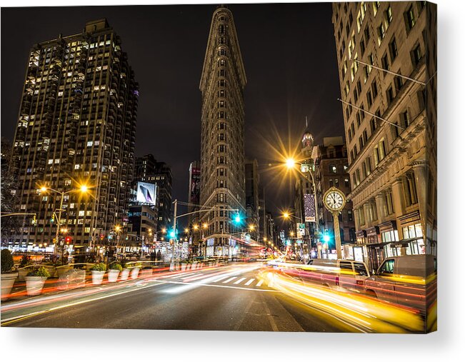 Usa Acrylic Print featuring the photograph Flatiron Building at Night by David Morefield
