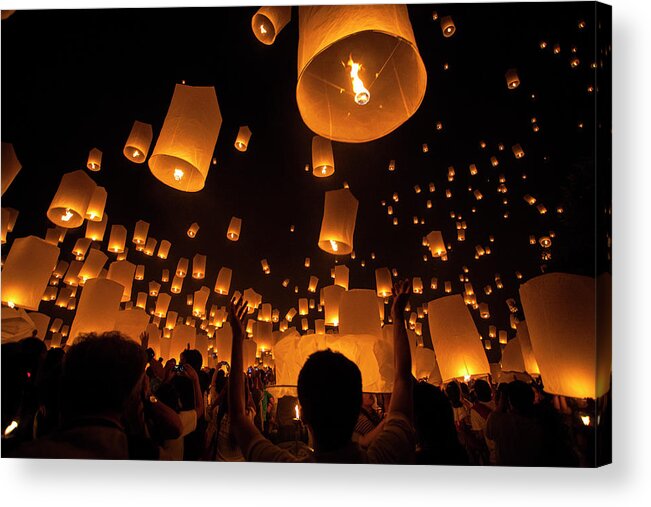 People Acrylic Print featuring the photograph Floating Lantern Festival 2012 by Manachai