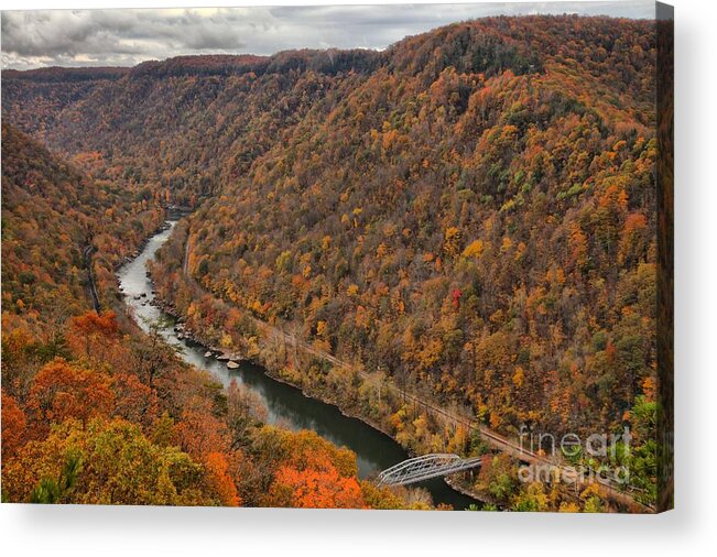 New River Gorge Acrylic Print featuring the photograph Flooded With Fall Colors At New River by Adam Jewell