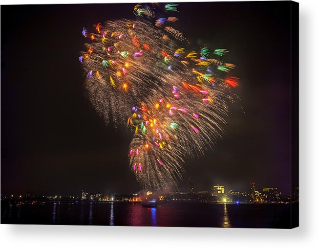 Boston Acrylic Print featuring the photograph Flying Feathers of Boston Fireworks by Sylvia J Zarco