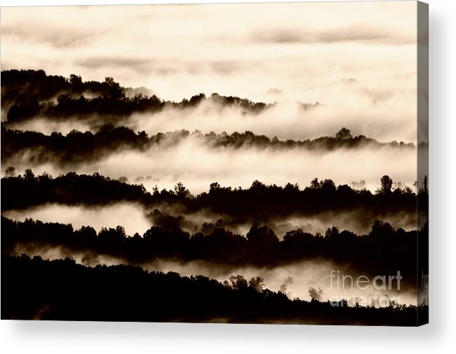Trees Acrylic Print featuring the photograph Fog and Ridge Lines in Surry County North carolina by John Harmon