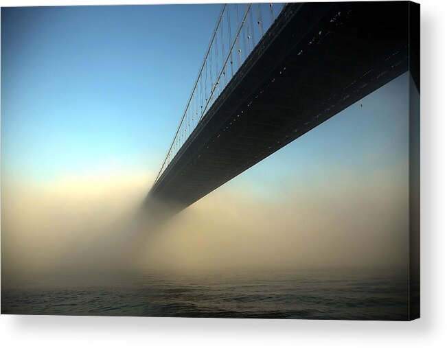 Suspension Bridge Acrylic Print featuring the photograph Fog Descends On New York City by Spencer Platt