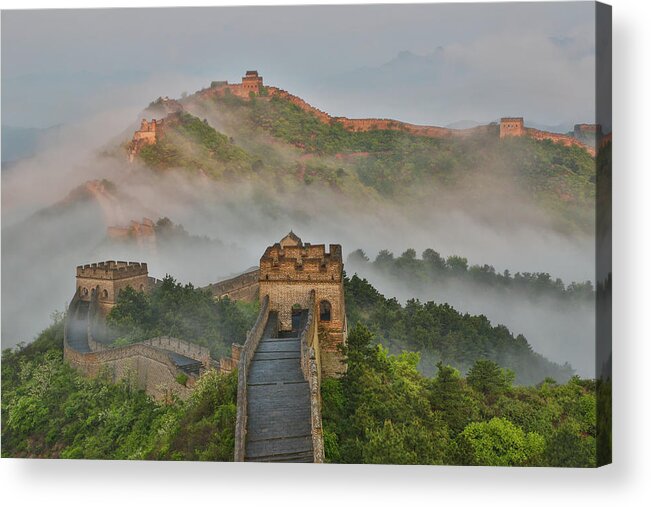 Built Structure Acrylic Print featuring the photograph Foggy Morning Along Great Wall Of China by Darrell Gulin