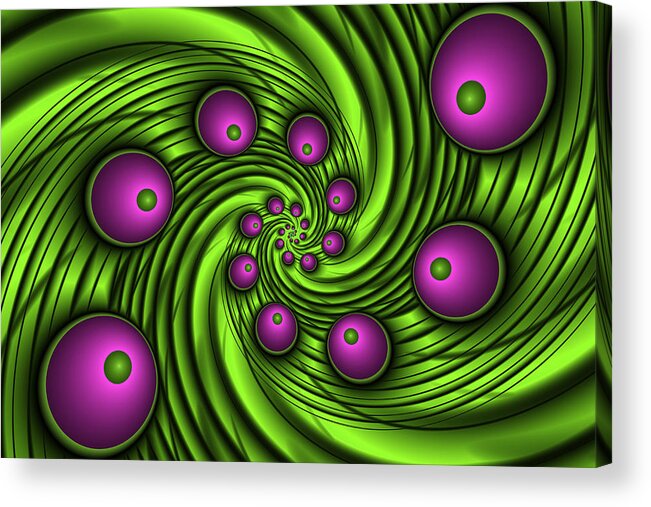 Green Acrylic Print featuring the digital art Fractal Neon Swirl by Gabiw Art