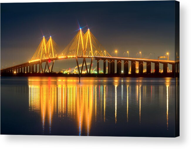 Houston Acrylic Print featuring the photograph Fred Hartman Bridge at Night by Tim Stanley