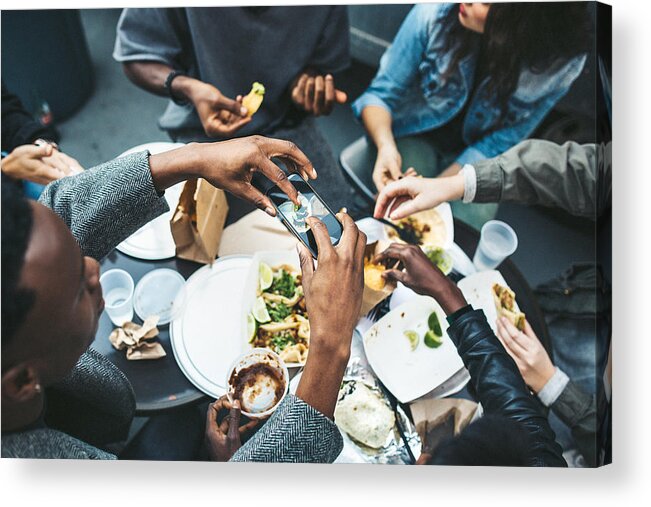 Youth Culture Acrylic Print featuring the photograph Friends in New York at Food Cart by RyanJLane