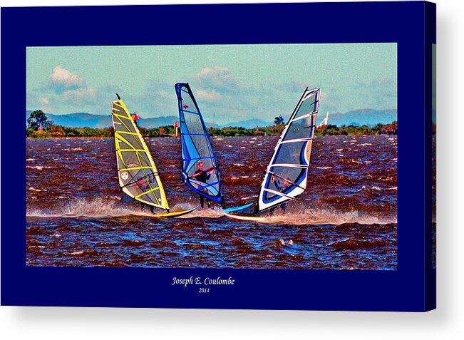 Wind Surfing Acrylic Print featuring the digital art Friends Windsurfing by Joseph Coulombe