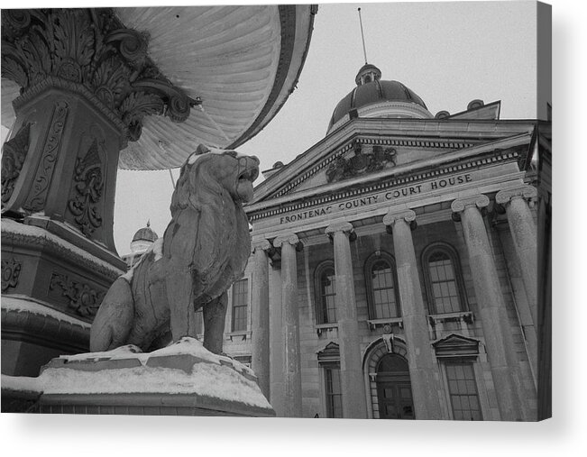 Photograph Print Canvas Acrylic Metal Architecture Courthouse Kingston Ontario Historic Statue Acrylic Print featuring the photograph Frontenac County Courthouse 2 by Jim Vance