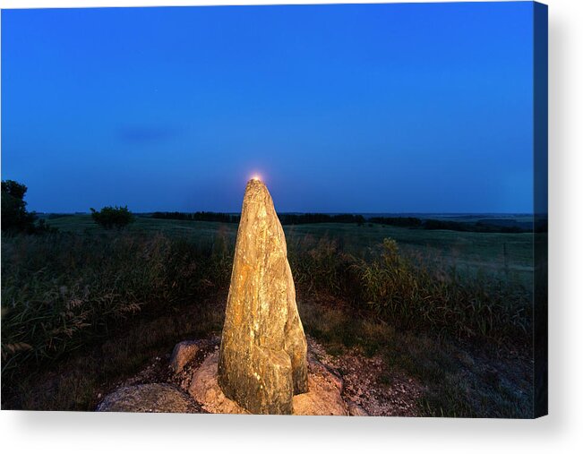 Burial Mound Acrylic Print featuring the photograph Full Moon Rises Over Standing Rock by Chuck Haney