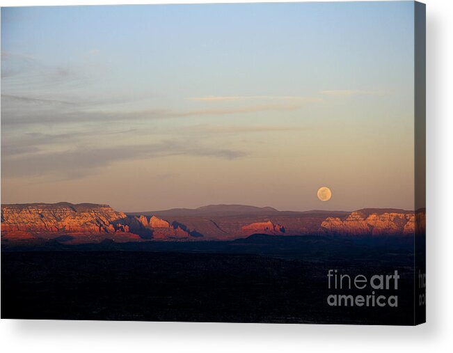 Full Moon Acrylic Print featuring the photograph Full Moonrise over Red Rocks of Sedona by Ron Chilston