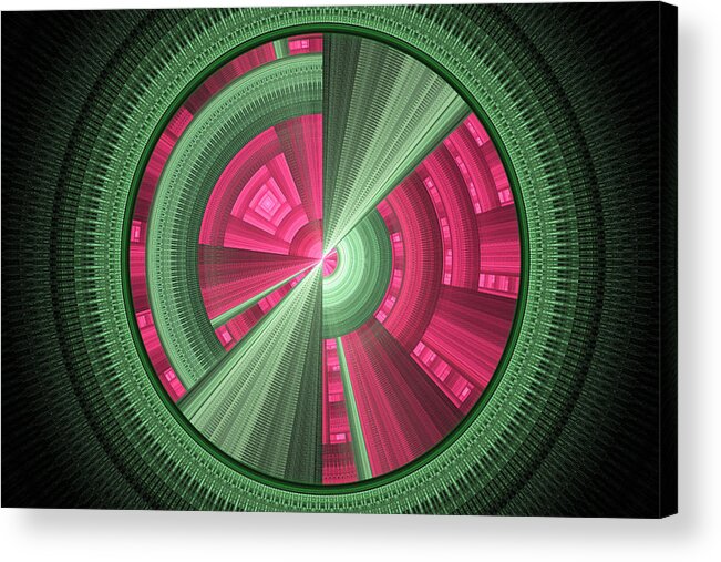 Fractal Acrylic Print featuring the photograph Futuristic Tech Disc Green And Pink Fractal Flame by Keith Webber Jr