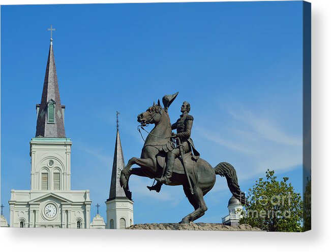 St. Louis Cathedral Acrylic Print featuring the photograph General Jackson Statue by Alys Caviness-Gober