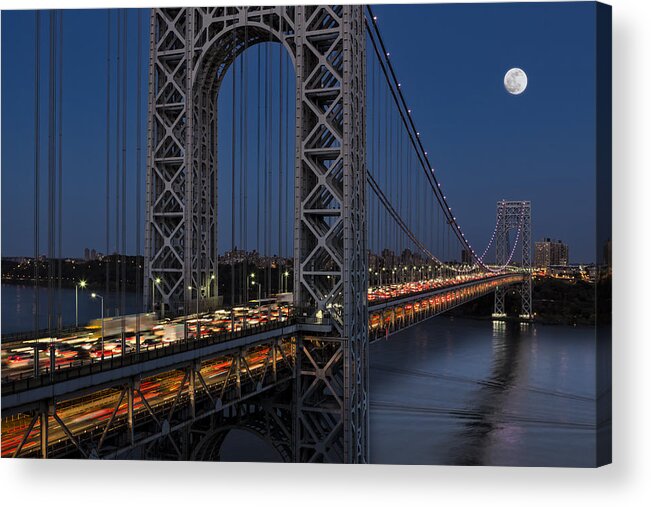 George Washington Bridge Acrylic Print featuring the photograph George Washington Bridge Moon Rise by Susan Candelario
