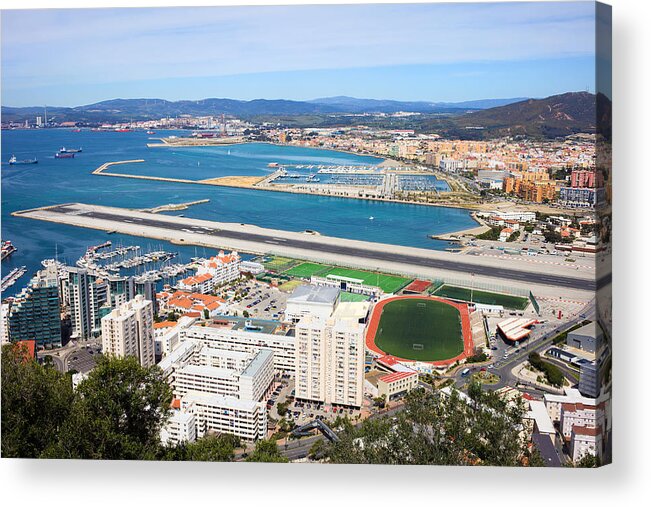 Above Acrylic Print featuring the photograph Gibraltar City and Airport Runway by Artur Bogacki