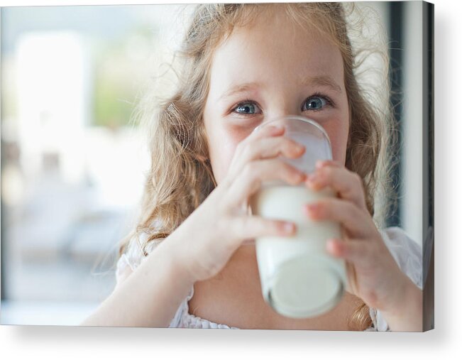 4-5 Years Acrylic Print featuring the photograph Girl drinking glass of milk by Sam Edwards